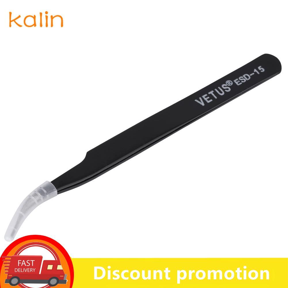 Kalin-th ชุดแหนบสแตนเลส ESD 15 ของ Kalin-th - การออกแบบจมูกโค้งใหม่ล่าสุดเพื่อการทำงานที่แม่นยำ ยาแก้ท้องเฟ้อทนต่ออุปกรณ์อิเล็กทรอนิกส์ในอุดมคติที่แข็งแกร่งและป้องกันไฟฟ้าสถิต 45 องศา
