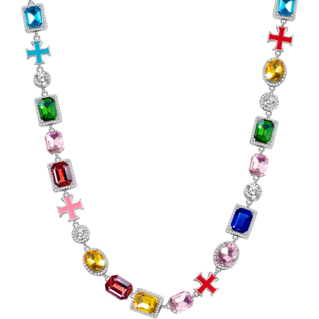 HELLOICE 10 มม.Multicolor Cross สร้อยคอเคลือบสําหรับผู้หญิงผู้ชาย 5A เกรด Cubic Zirconia ฤดูร้อน Sta