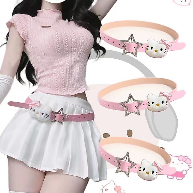เฮลโลคิตตี้ rhinestone เข็มขัดผู้หญิงมิลเลนเนียมร้อนแฟชั่นเฉพาะกลุ่มสีชมพูเข็มขัดสุทธิสีแดงร้อยเข็มขัดนักเรียนกางเกง4.22