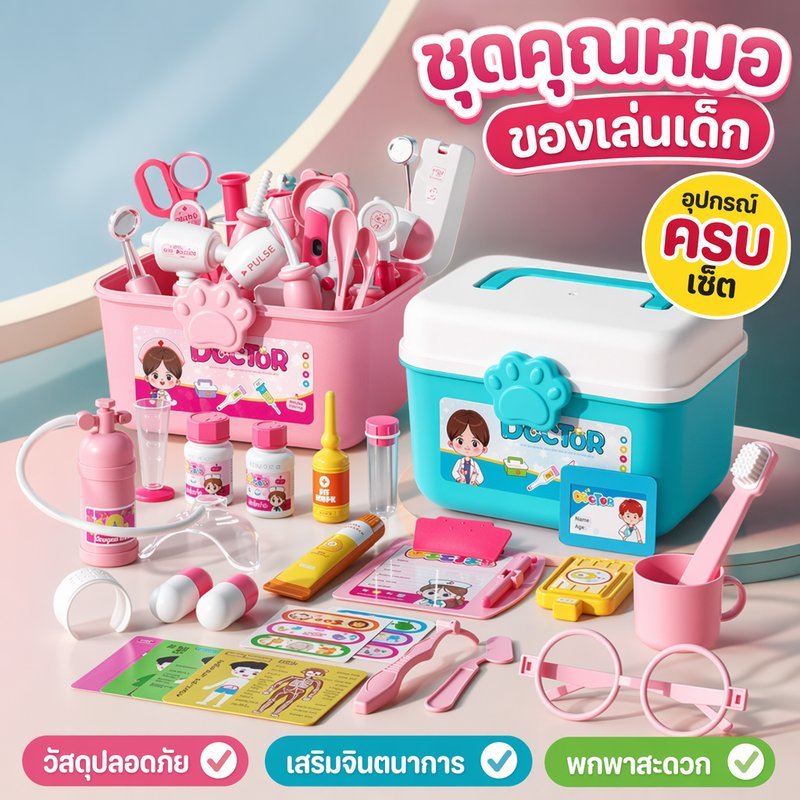 ชุดหมอของเล่น ชุดหมอฟัน ของเล่นสวมบทบาท ของเล่นเด็ก เสริมพัฒนาการ ปลอดภัย เรียนรู้สุขภาพ