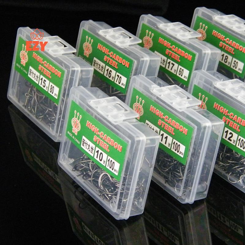 EZY 100 ชิ้น Boxed Tube Maruse Hooks เหล็กคาร์บอน Coon และตกปลาทะเลตะขอแหวนและ Barbed ลวดใหม่