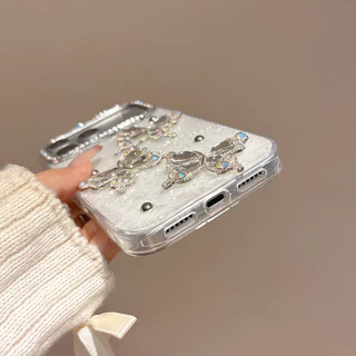 3D Rhinestone ผีเสื้อ IMD รูปแบบเคสโทรศัพท์สําหรับ iPhone 17 16 15 14 13 12 11 Pro Max