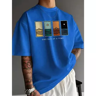 Y-T🧸เสื้อยืดชาย เสื้อยืด oversize ผ้าฝ้าย100% ไม่ต้องรีดผ้า สวมใส่สบาย วินเทจ ผ้านิ่ม ลาย "ONE DAY AT A TIME”