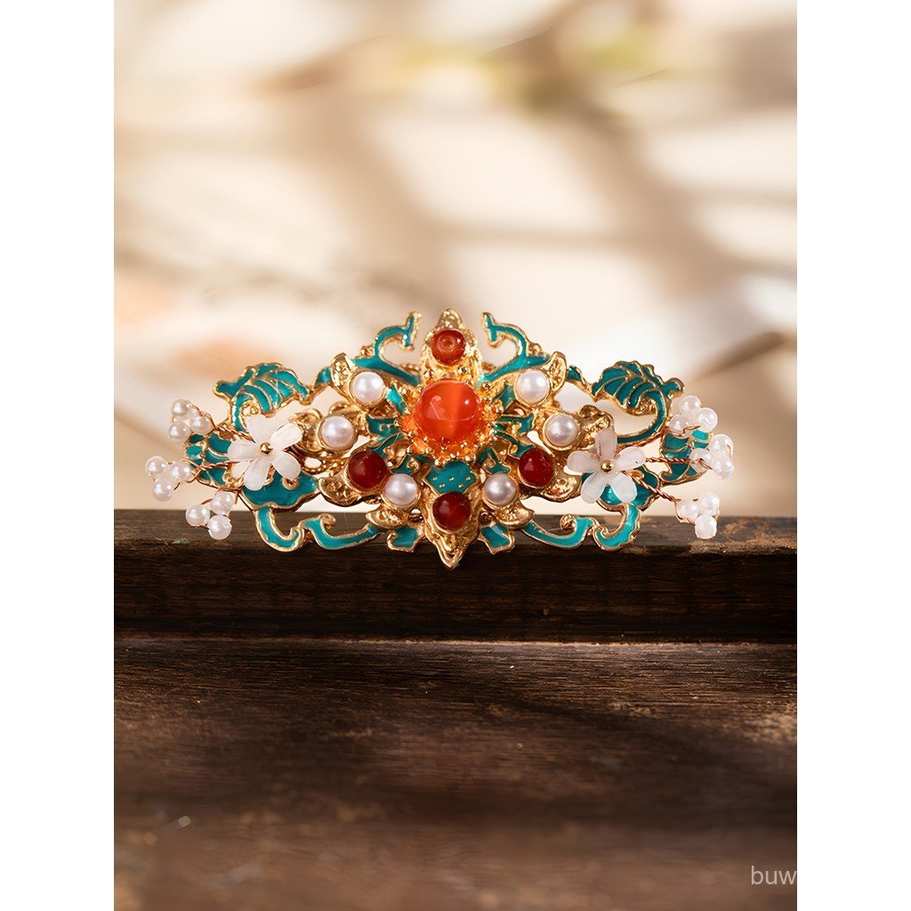 Qingsi Muxue Qingwu โบราณ Burnt เครื่องประดับผมสีฟ้าใหม่สไตล์จีน Embellishment Hairpin Top Hairpin มงกุฎผมขนาดเล็กสไตล์จีน Hairpin PK1E