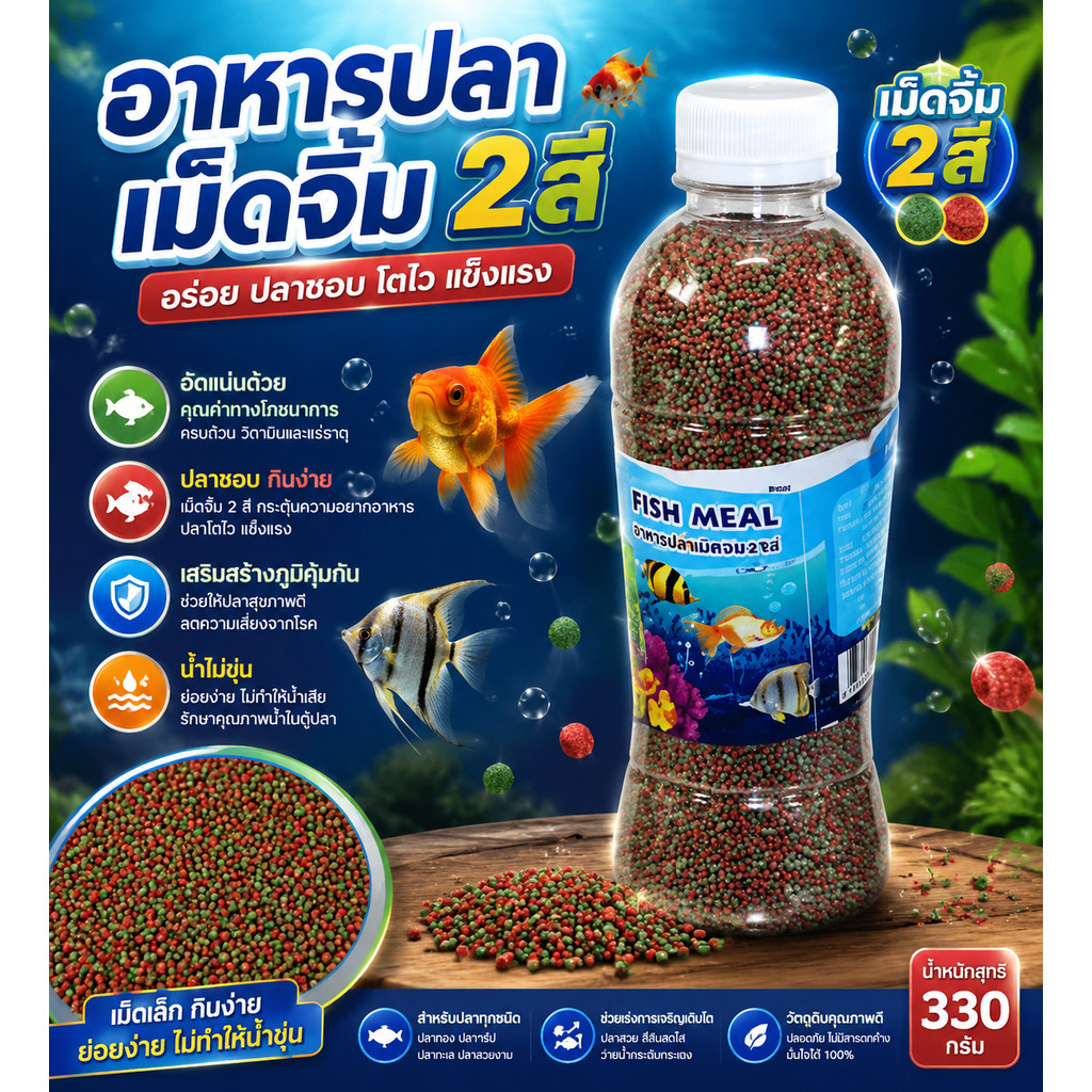 อาหารปลาสวยงาม เม็ดเล็กจิ๋ว 2 สีอาหารปลาหางนกยูง ปลาคราฟ ปลาทอง ปลาสวยงามทุกชนิด