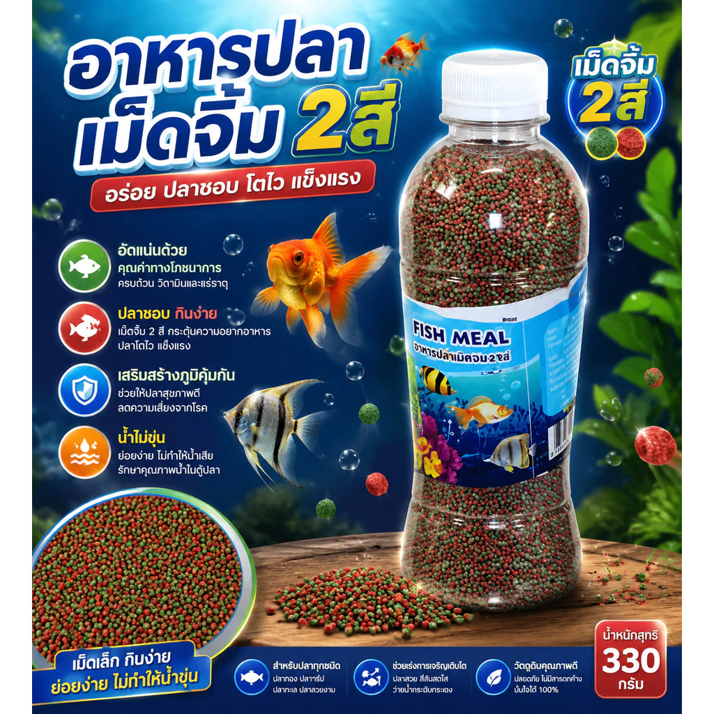 อาหารปลาสวยงาม เม็ดเล็กจิ๋ว 2 สีอาหารปลาหางนกยูง ปลาคราฟ ปลาทอง ปลาสวยงามทุกชนิด