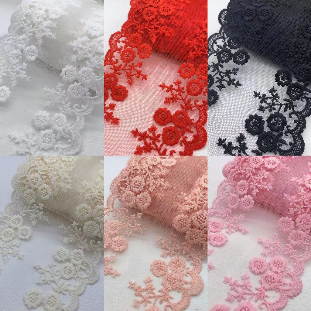 2Yards สีขาวสีดําดอกไม้ปักลูกไม้ผ้าสําหรับงานฝีมือเย็บชุดเจ้าสาวงานแต่งงาน Applique ตกแต่ง 14 ซม.กว้