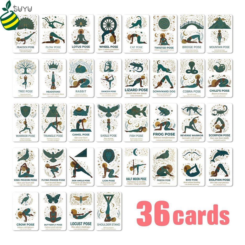 36ชิ้นโยคะก่อให้เกิดแฟลชการ์ดสติงการทําสมาธิการ์ดโยคะอาสนะคู่มือกิจวัตรเกมจิตวิญญาณออราเคิลบัตรประชุมสําหรับผู้หญิงของขวัญโยคะสตูดิโออุปกรณ์ตกแ