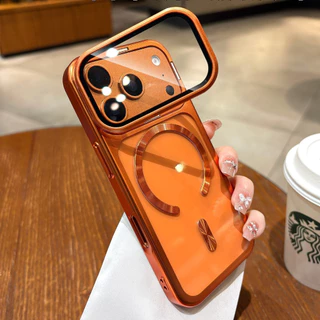เคสชุบหรูหราสำหรับ iPhone 17 Pro Max เคสใสแม่เหล็ก สำหรับการป้องกันขาตั้งเลนส์