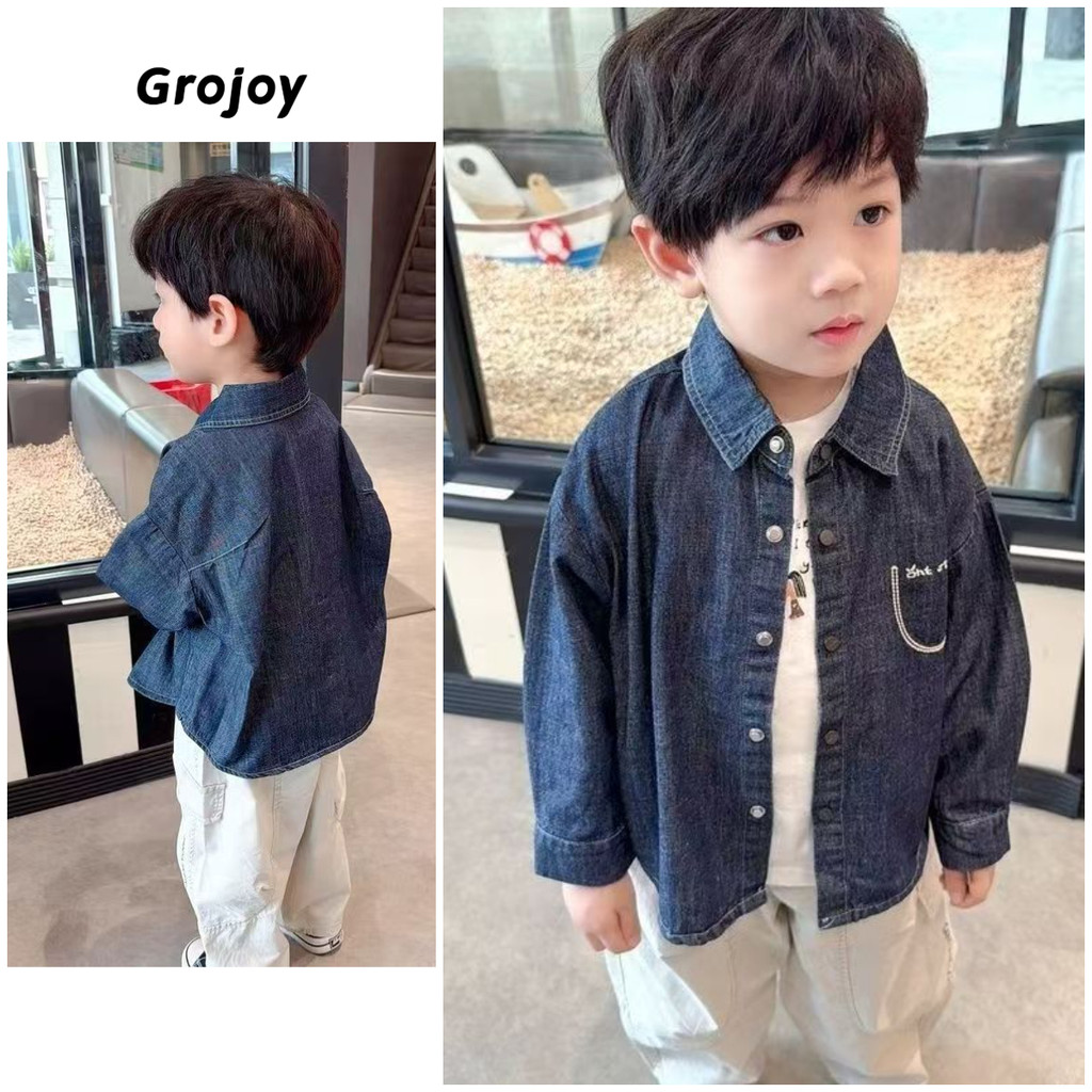 (((คลังสินค้าพร้อม) [Soft Denim Not Rub Skin] Boys All-Match Denim Shirt Spring Autumn Loose Not Strangle Baby Casual Jacket Middle Small Children [Grojoy] GC0231 #