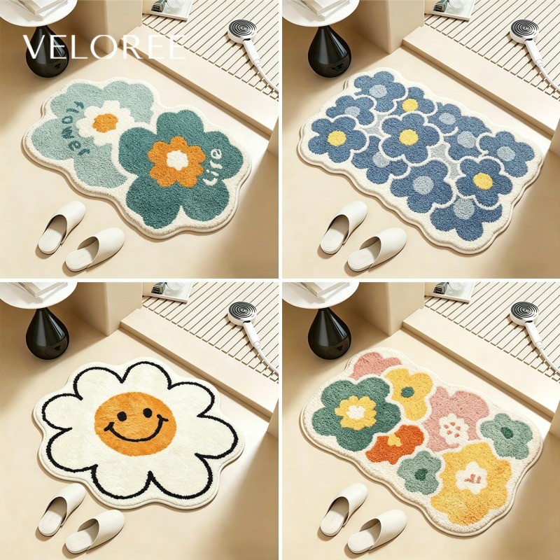 VELOREE พรมเช็ดเท้า ห้องน้ํา แผ่นกันลื่นในห้องน้ํา พรมนุ่ม พรมเช็ดเท้า ซับน้ำดี กันลื่น