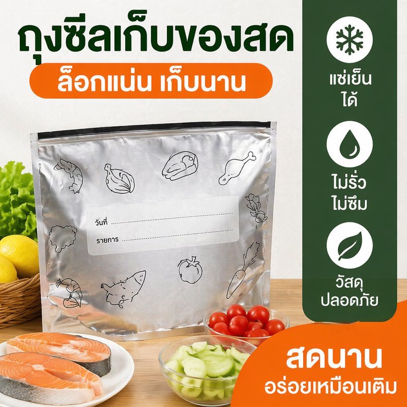 ถุงซิปล็อกฟอยล์ ถุงเก็บอาหาร ถุงแช่แข็ง รักษาความสด เข้าไมโครเวฟได้ กันกลิ่น ใช้ซ้ำได้