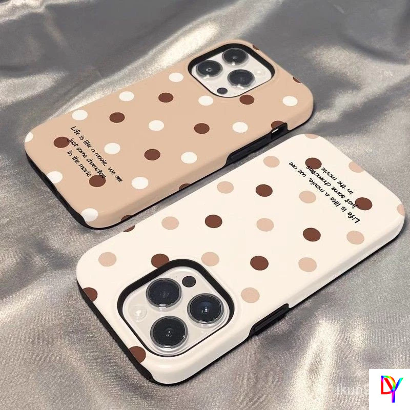 สําหรับOppo Reno15Pro/14/13 Reno 15Pro 5G Reno 12/12Pro 5G Reno10/10Pro Oppo A96 5G/Reno7Z = 8Z 5G/A54/A74 5G double Layerครีม-สีน้ําตาลPolid 2-in-1 เคสโทรศัพท์จุด