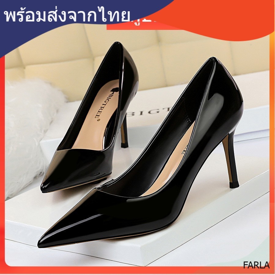 BIG TREE272 รองเท้าคัชชูส้นสูง 3 นิ้ว คัชชูหนังแก้ว ใส่ทำงาน ใส่ออกงาน  รหัส 272-2