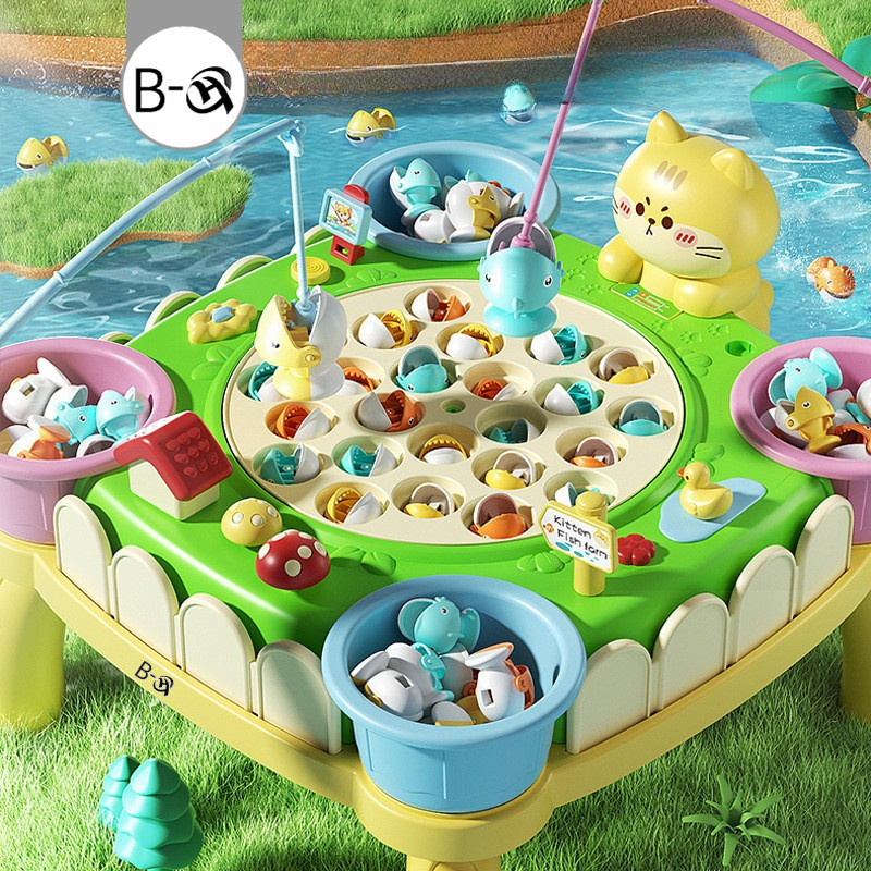 BHQ ของเล่นเด็ก ลูกแมวตกปลา ชุดเกมส์ตกปลา หมุนได้ มีเสียงเพลง ตกปลาด้วยแม่เหล็ก