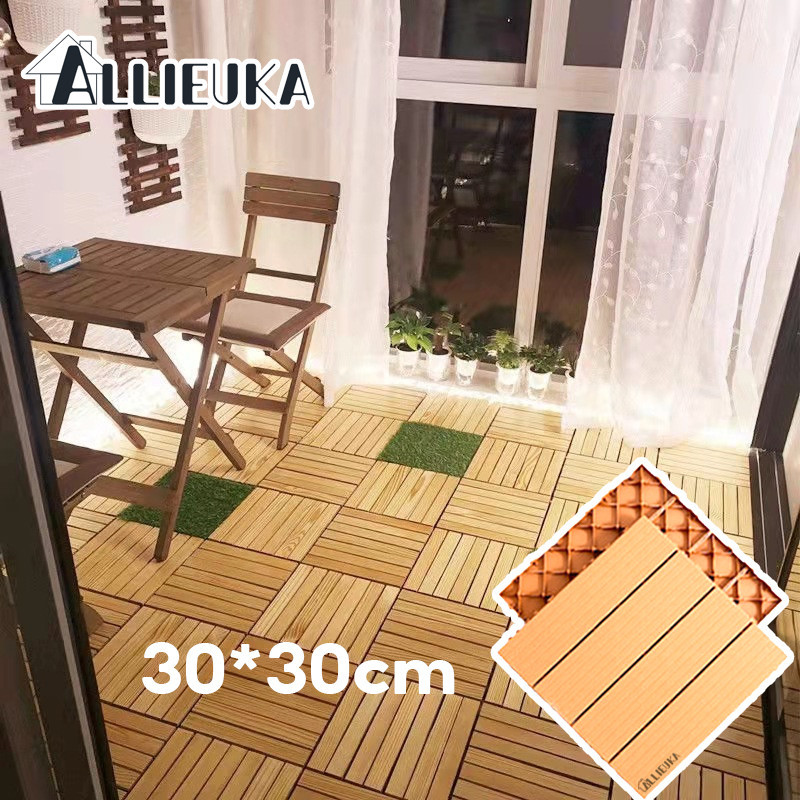 Allieuka แผ่นตกแต่งสวน แผ่นปูพื้นสวน DIY ทนฝน กันลื่น การออกแบบลายไม้เลียนแบบ 30*30cm