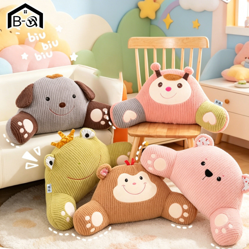 BHQ หมอนรองหลัง หมอนอิงเก้าอี้ หมอนโซฟา หมอนในรถ ลายการ์ตูนสัตว์ นุ่มสบาย ขนปุย ลดความเครียด