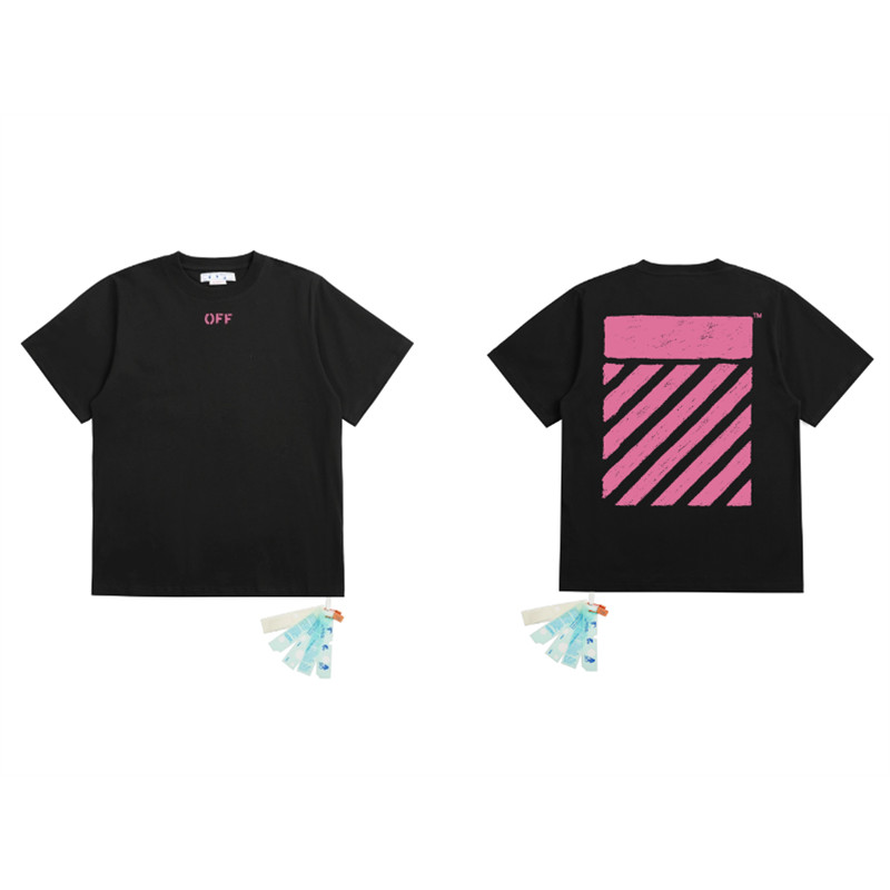 คุณภาพสูง Unisex Cotton Casual T-Shirts Pink lines Short sleeve Tops Plus Size Men And Women
