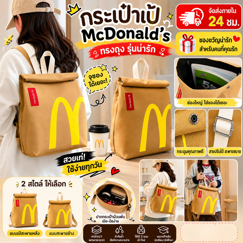 [ Prepare Delivery ] McDonald 's Paper Bag, Backpack, Large Capacity, Student Shoulder Bag, Female B