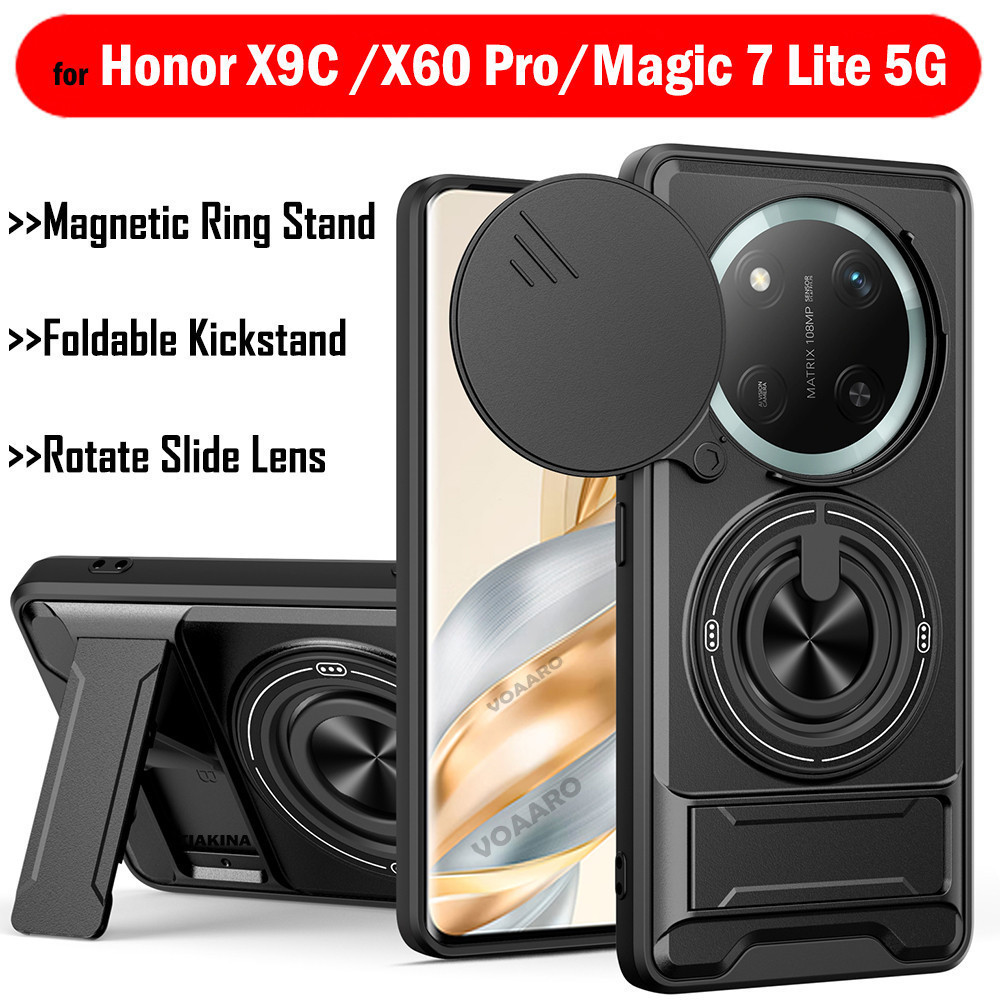 หมุนสไลด์เลนส์สําหรับ Honor X9C, แหวนแม่เหล็กสําหรับ Honor Magic7 Lite X60 Pro, ขาตั้งแบบพับได้เกราะ
