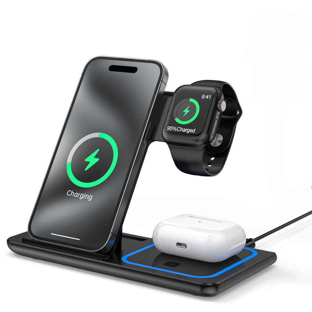 แท่นชาร์จไร้สาย 3 in 1 สําหรับ iPhone 17/16/15/14/13/12/11/Pro Apple Watch Series 11-3 AirPods Pro 4