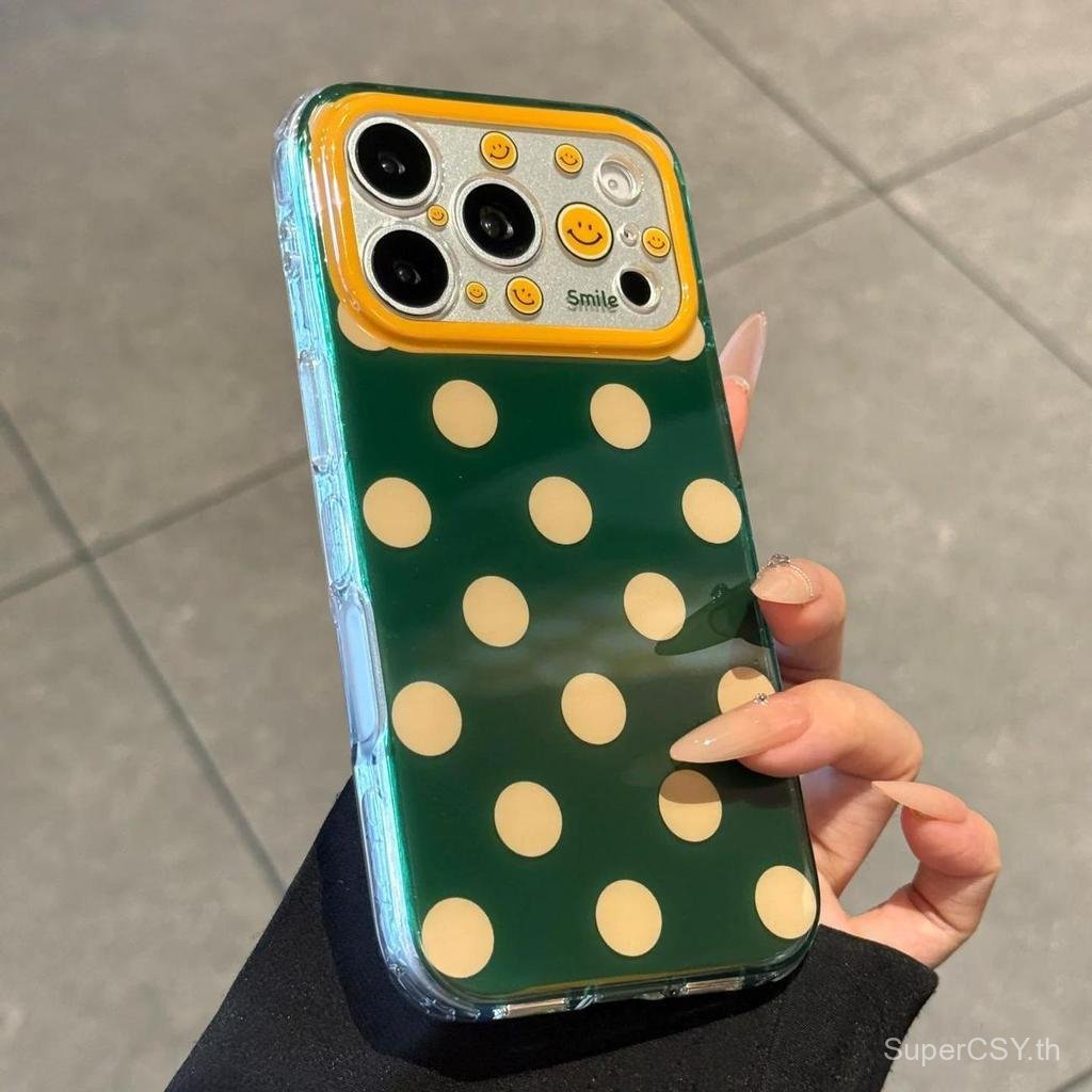 เคสโทรศัพท์ เหมาะสําหรับ iPhone 11 12 13 14 15 16 17 Pro max Smiley Face Polka Dot Shock-proof Shock-proof เคสป้องกันรวมทุกอย่างกรณี BLDH