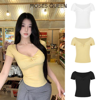< MOSESQUEEN > เสื้อผ้าสตรี แบบเดิมอเมริกัน คอวีกับด้านข้าง แขนสั้น กระโปรงสั้น หลากสีสัน เสื้อผ้าฤดูร้อน สำหรับสาวๆ ที่ชื่นชอบสไตล์สปิซเกิร์ส แบบเรียบง่าย แต่ดูโดดเด่น #62975