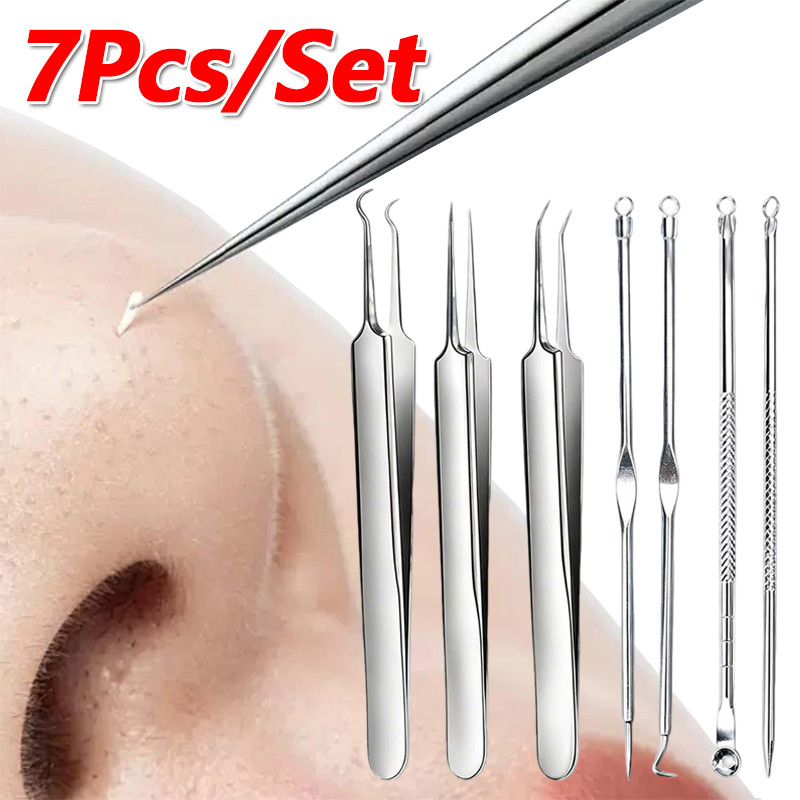 7 ชิ้น Blackhead Comedone Remover Extractor Kit / เครื่องมือ Popper Pimple สแตนเลส