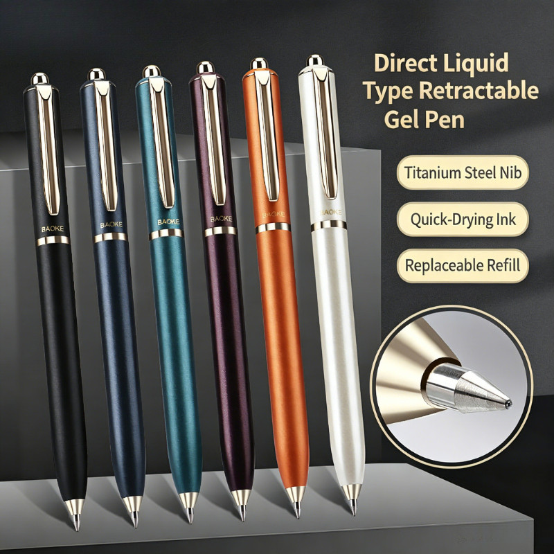 Baoke BK123 Straight Liquid Type 0.5 มม.กด Rollerball ปากกาสีดําเหมาะสําหรับนักเรียนและธุรกิจ