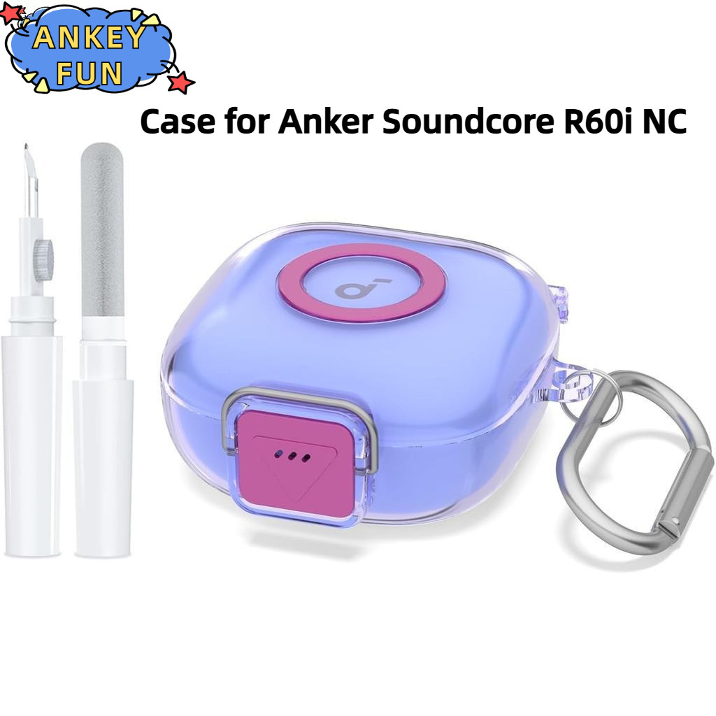 for Anker Soundcore R60i NC Case Upgrade Secure Lock Cover with Cleaner Kit Clear TPU Shockproof Protective Cover with Soundcore P31i Charging case with Carabiner-Clear