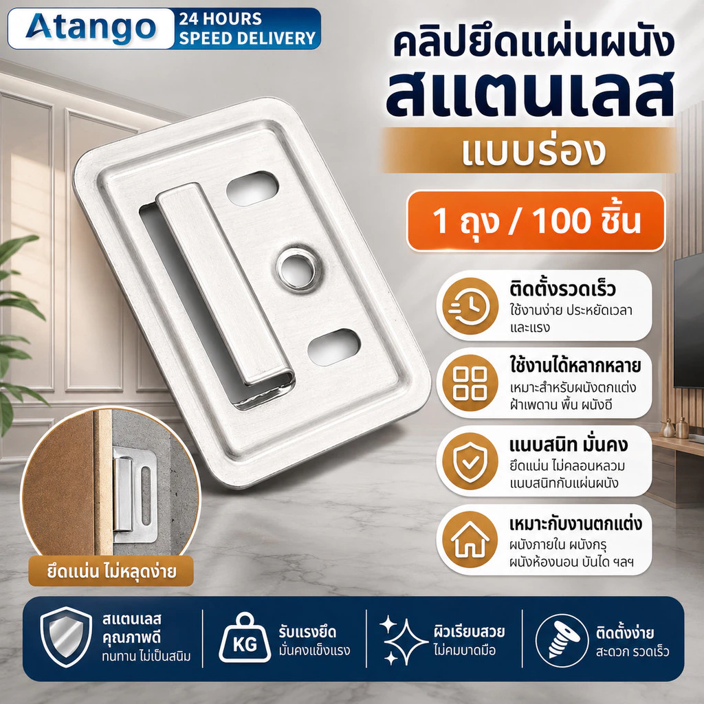 คลิปล็อคไม้ระแนง WPC 100/200/400ชิ้น ตัวล็อคยึดแผ่น WPC แบบ C/R Wall Panel Connector ติดตั้งพื้นผนังไม้เทียม แข็งแรง