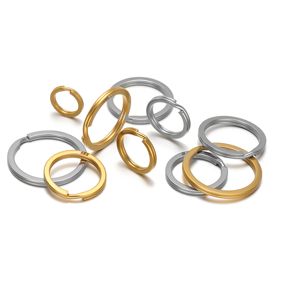 18K สูญญากาศ Gold-Plated 304 สแตนเลสแหวนกุญแจแบนแหวนรูรับแสง DIY Key แหวนอุปกรณ์เสริมเครื่องประดับ Handmade อุปกรณ์เสริม 10 ชิ้น/แพ็ค