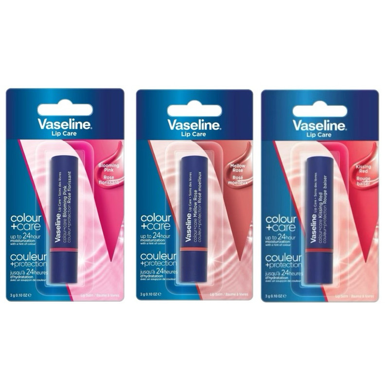 156.Vaseline Lip Care วาสลีน ลิป แคร์ คัลเลอร์ พลัส แคร์ 3 กรัม มี3สูตร บลูมมิ่งพิงค์/เมลโล่โรส/คิสซิ่งเรด
