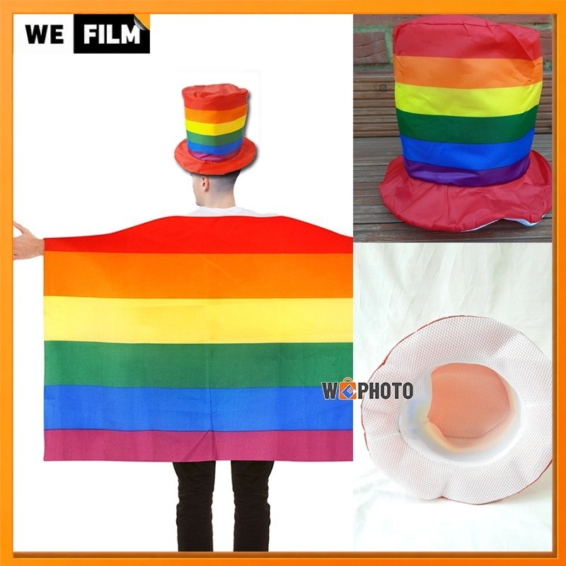 Pride Month ธงผ้าคลุมไหล่ + หมวกทรงสูง + ปาร์ตี้ขบวนพาเหรดธงรูปพัด วันครบรอบชุมชนสามชิ้น Party Hats