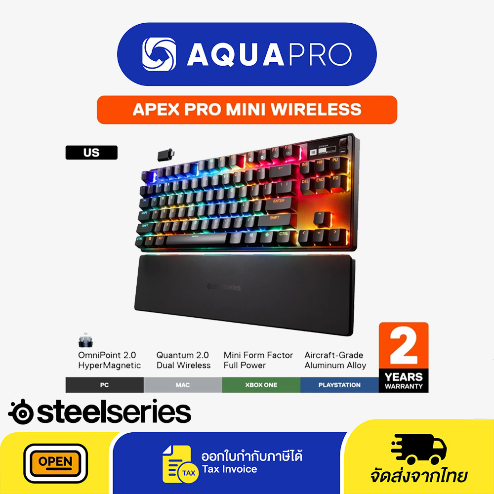 SteelSeries Apex Pro Mini Wireless HyperMagnetic Gaming Keyboard คีย์บอร์ดเกมมิ่งไร้สาย 60% ไฟ RGB B