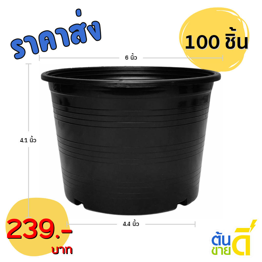 กระถาง กระถางต้นไม้ กระถางพลาสติก เบอร์ 6 5.7 นิ้ว สีดำ 100 ใบ ยกมัด ยกกระสอบ