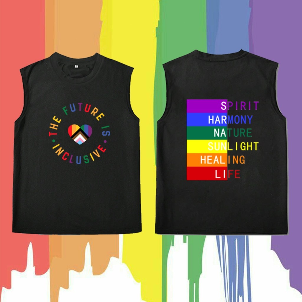 LGBT Pride Moon Rainbow vest เสื้อกั๊กลายพระจันทร์สายรุ้ง สไตล์สันทนาการแฟชั่น ดีไซน์โดดเด่น ผ้าฝ้าย100% ขนาด S-3XL