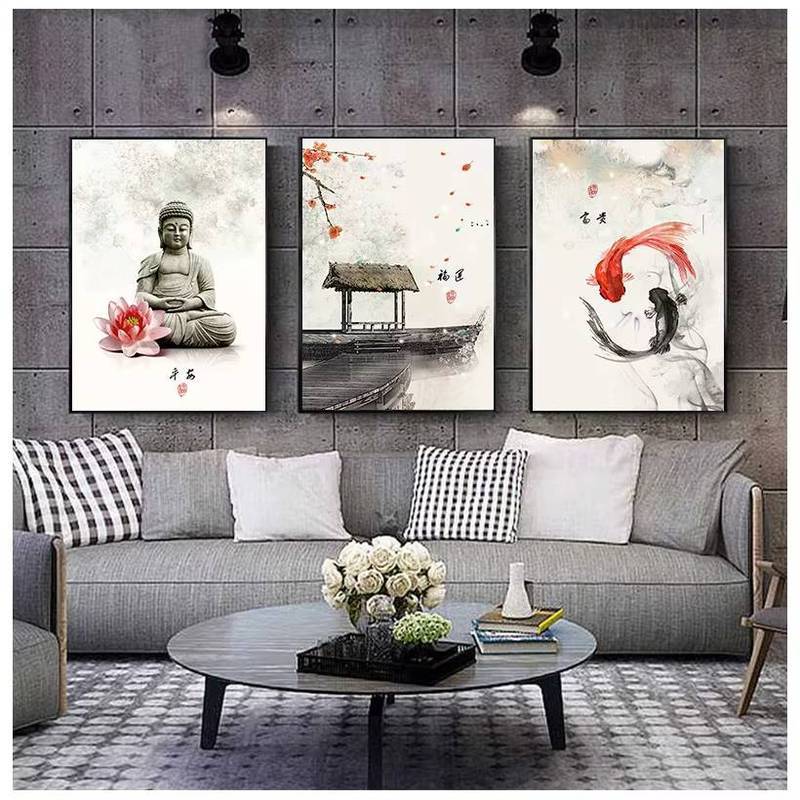 New Chinese ink Flowers Buddha Wall Art Picture Canvas Painting Poster for Living Room No Framed
