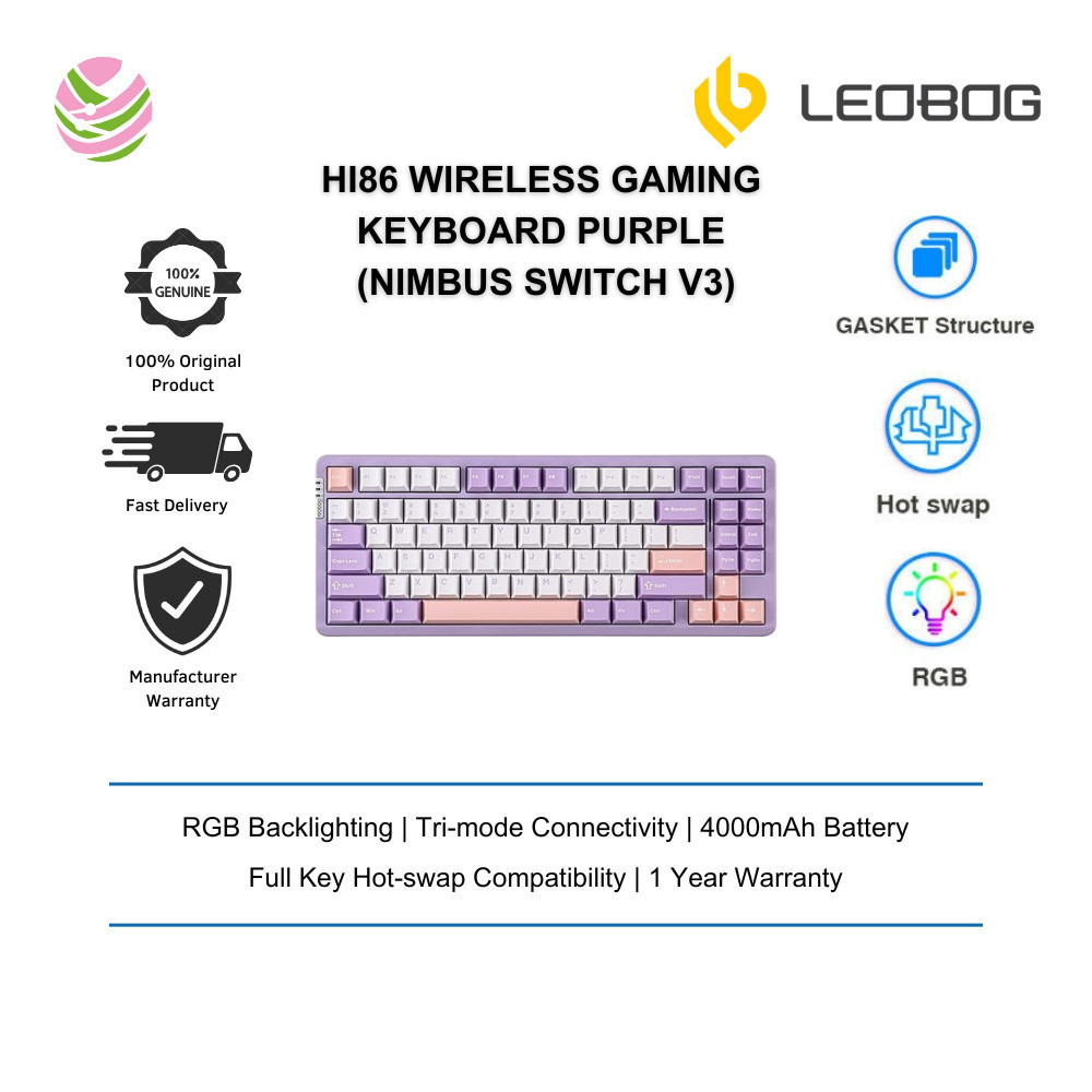 LEOBOG HI86 คีย์บอร์ดเกมมิ่งไร้สาย, คีย์บอร์ดแบบกลไกอลูมิเนียมปะเก็น, Hot Swap, Win/Mac/Gaming (สีม่