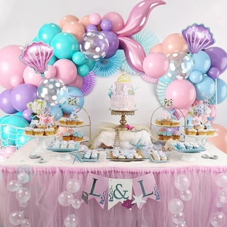 GeeParty 115 ชิ้น ชุดซุ้มลูกโป่งการ์แลนด์ นางเงือก Mermaid หางนางเงือก สีชมพู ฟ้าเขียว มาการอง ม่วง ฟ้า งานวันเกิดเด็กผู