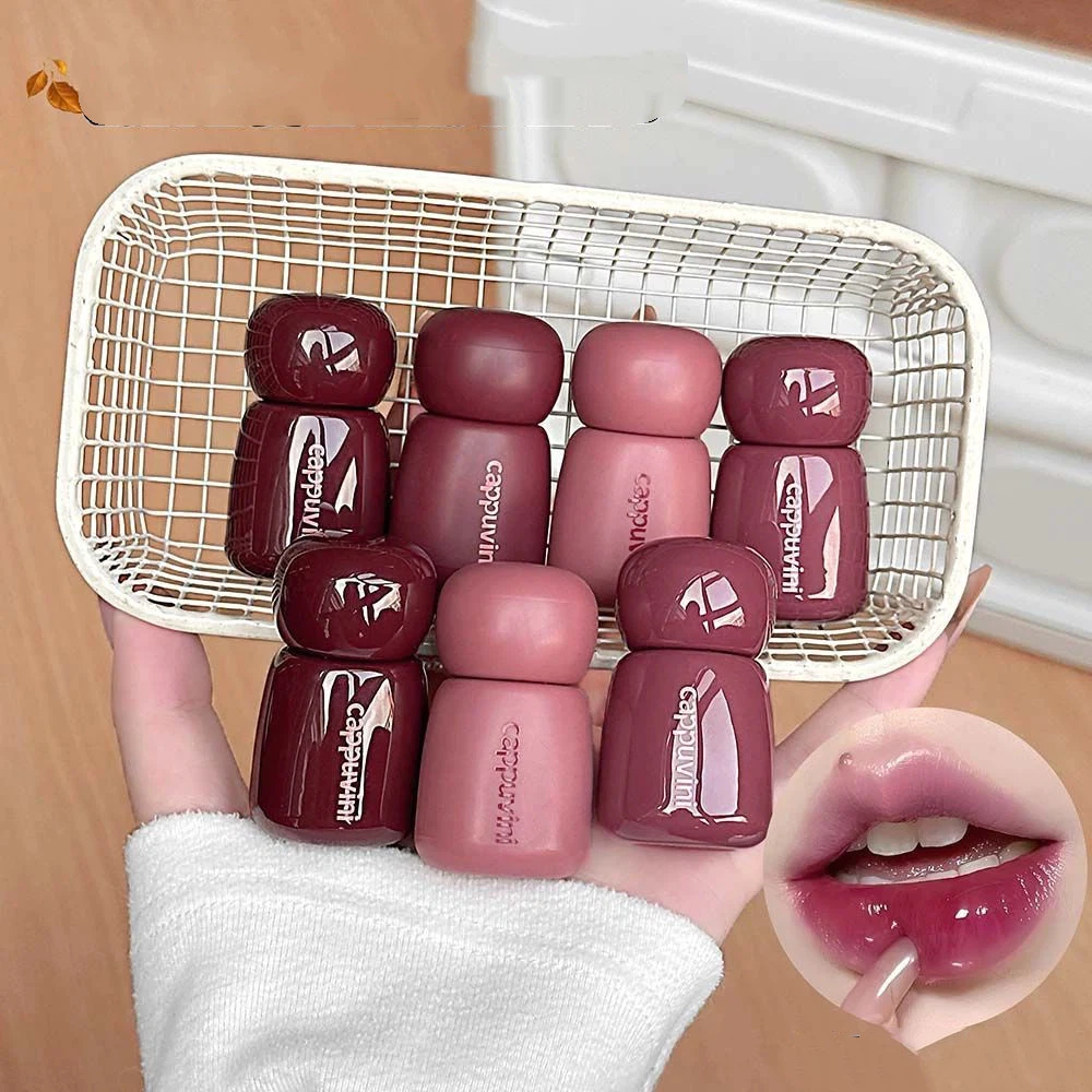 Cappuvini 12 สีน่ารัก Little Fatty Mirror Lip Glaze Moisturizing Matte Lip Mud ลิปสติก