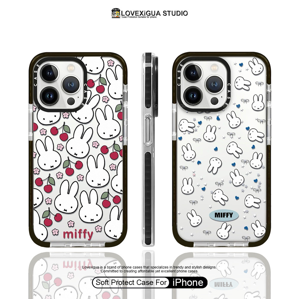 น่ารักเชอร์รี่กระต่าย Avatar ดอกไม้สีดําเคสโทรศัพท์สําหรับ iPhone 17Pro Max 17 Air 16 Plus 15 14 13 12 11 Pro Max ปลอกกันกระแทกป้องกันปกอ่อน