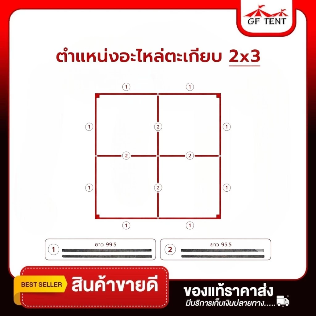 อะไหล่เต็นท์พับโครงสีดำ  สำหรับเต็นท์ขนาด 2x2 2x3 3x3 เต็นท์ตลาดนัด thumbnail 7