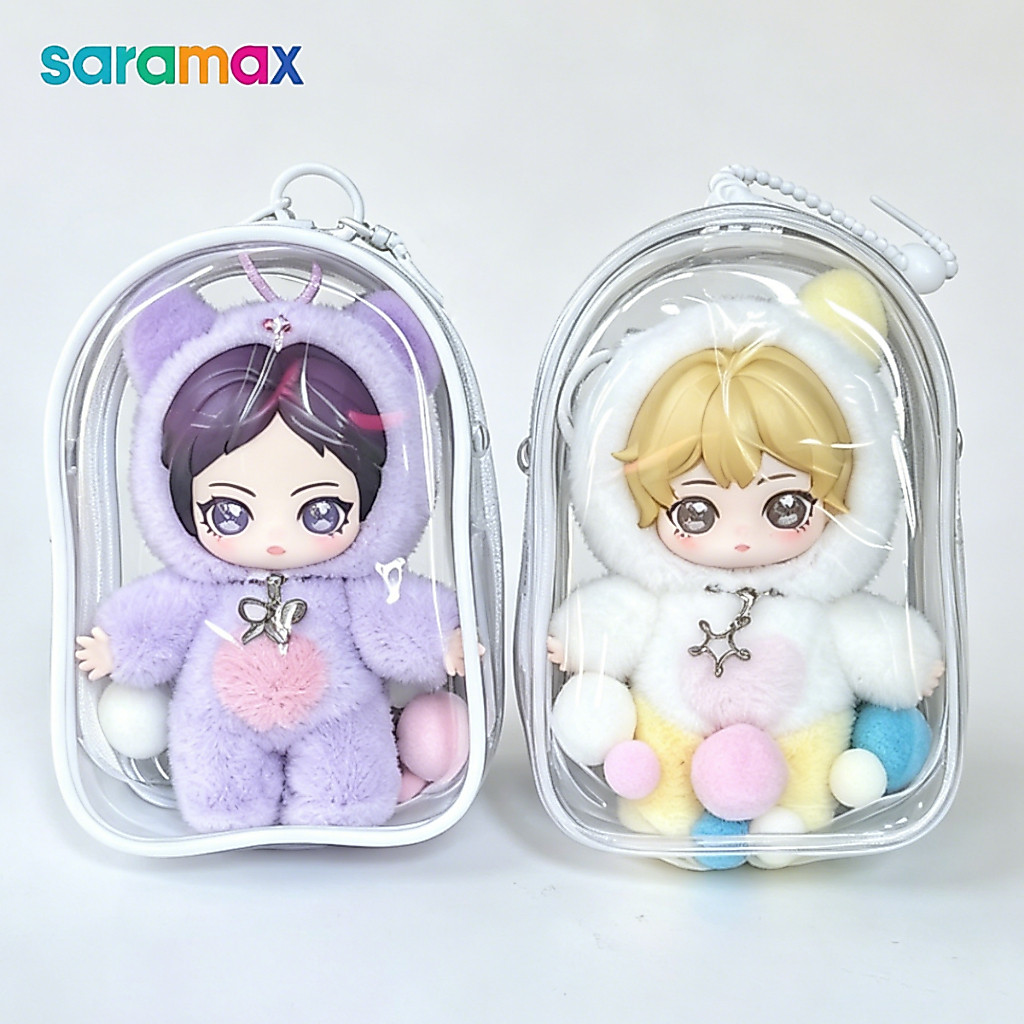 SARAMAX กระเป๋าใสสําหรับตุ๊กตา aespa Fluffy Club | ที่เก็บของกันฝุ่นพร้อมพวงกุญแจ | กระเป๋าอย่างเดียวไม่มีของเล่น