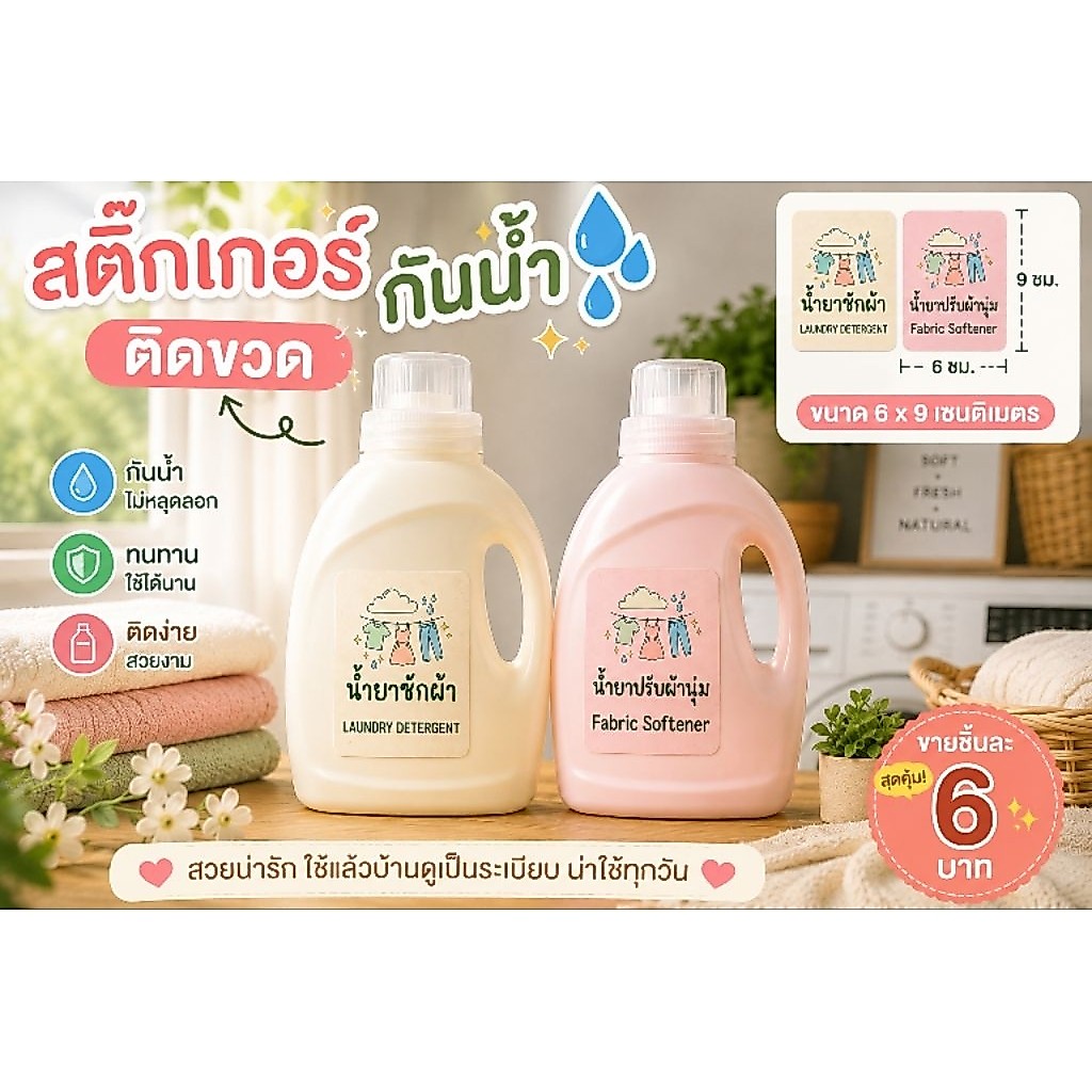 สติ๊กเกอร์ติดน้ำยาซักผ้าและน้ำยาปรับผ้านุ่ม
