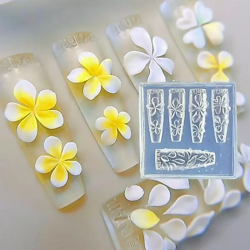 DSTH 3D ซิลิโคนดอกไม้เล็บแกะสลักแม่พิมพ์อะคริลิค Hibiscus ดอกไม้ห้ากลีบ Blossom DIY ตกแต่งเล็บโปร่งใสแม่แบบร้อน