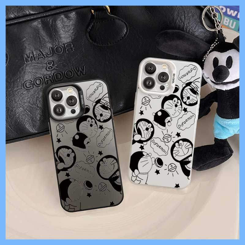 เคสโทรศัพท์มือถือลายโดราเอมอนสีดำมินิมอล วัสดุพรีเมี่ยมกันกระแทก ใช้ได้กับ IPHONE 15ProMax 14 13 12 11 XS XR 7Plus