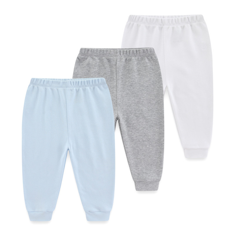 Kiddiezoom 3 ชิ้นสีทึบ Unisex กางเกงเด็กผ้าฝ้ายนุ่มทารกแรกเกิดกางเกงเด็กวัยหัดเดินชุดทุกวัน 0-24 เมตร