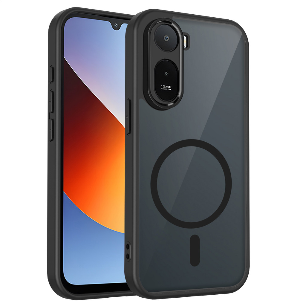 Frosted เคสโทรศัพท์สําหรับ Redmi A7Pro A5 A3X 15A 15C 4G 5G แม่เหล็กโปร่งแสงสี่มุมถุงลมนิรภัย Anti Drop ป้องกันปลอกสีดํา A012