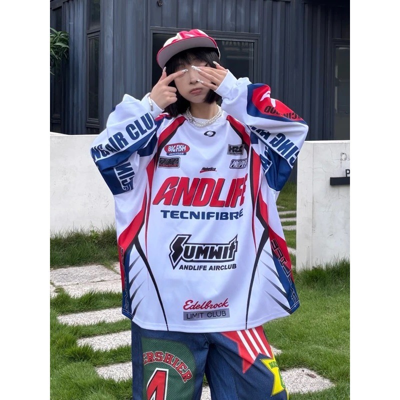 SUIKONE ซุยโคเนะ เสื้อยืดแขนยาวชุดแข่งอเมริกันแบรนด์อินเทรนด์คู่สไตล์เป็นกลาง — صورة 6